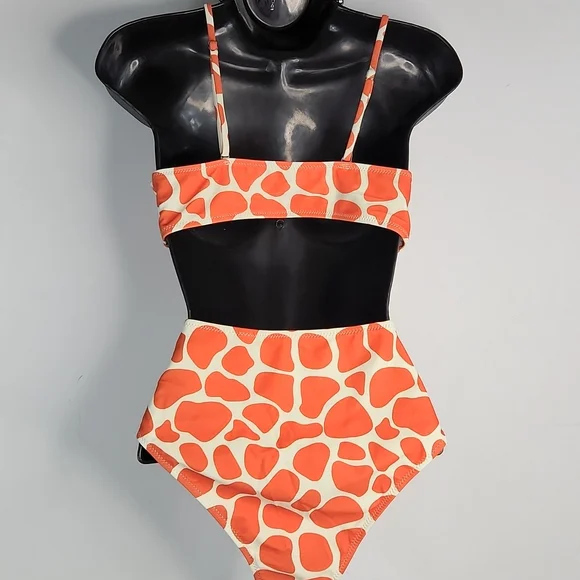 Beachsissi , Orange and creme 2 pc swimsuit, Sz L - Picture 2 of 10